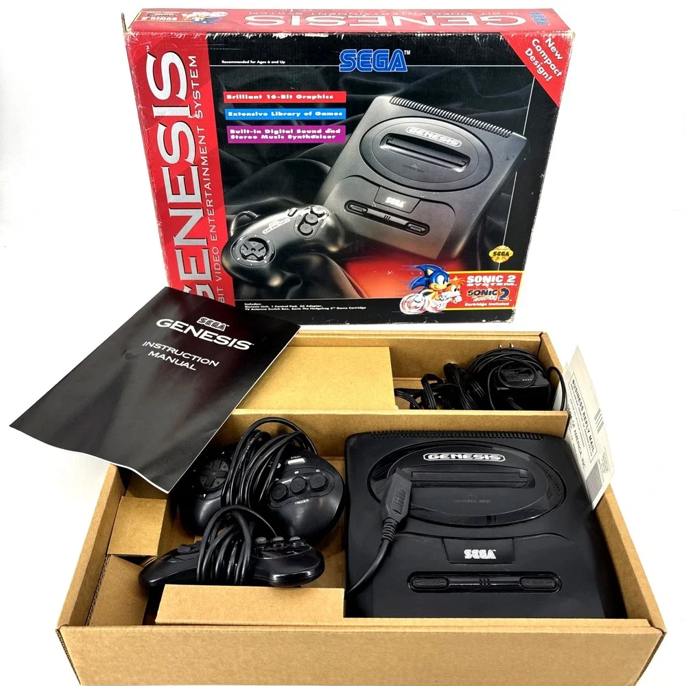 SEGA Genesis 16-Bit Video Mk-1631 2 Controllers Original‎ Box 6 Button MK-1653